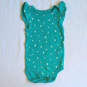 joe fresh teal dotted cotton flutter sleeve bodysuit diaper shirt 3-6 months
